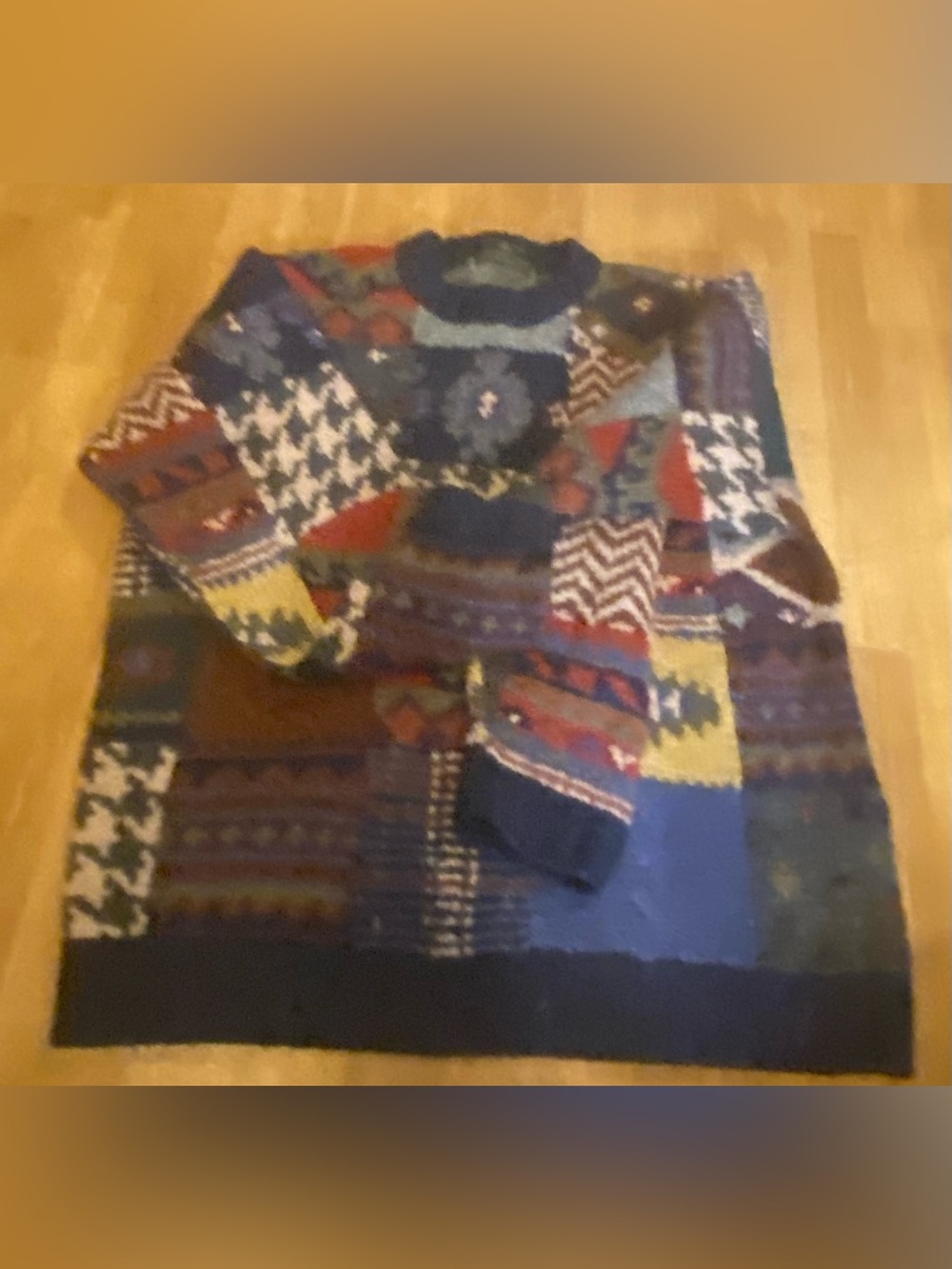 Vintage 90s Embassy Row Hand Knit 100%
Wool Patchwork Sweater Grandpacore Large